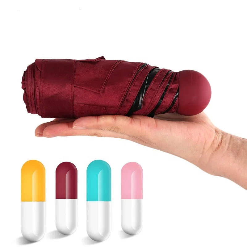 Cheap Compact Custom Logo Promotion UV Protection Sun&Rain Travel Windproof Pocket Mini Size Capsule Five Folding Umbrella
