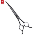 HUASIS HU29-70C 7inch Stainless Steel Twin Tails Downward Curved Eco-Friendly Pet Scissors Dog Black Hair Cutting Shears Left