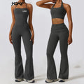 YOKE New Backless High Elastic Fitness Active Yoga Jumpsuit Adjustable One Piece Flared Pants Sets Sports Yoga Wear