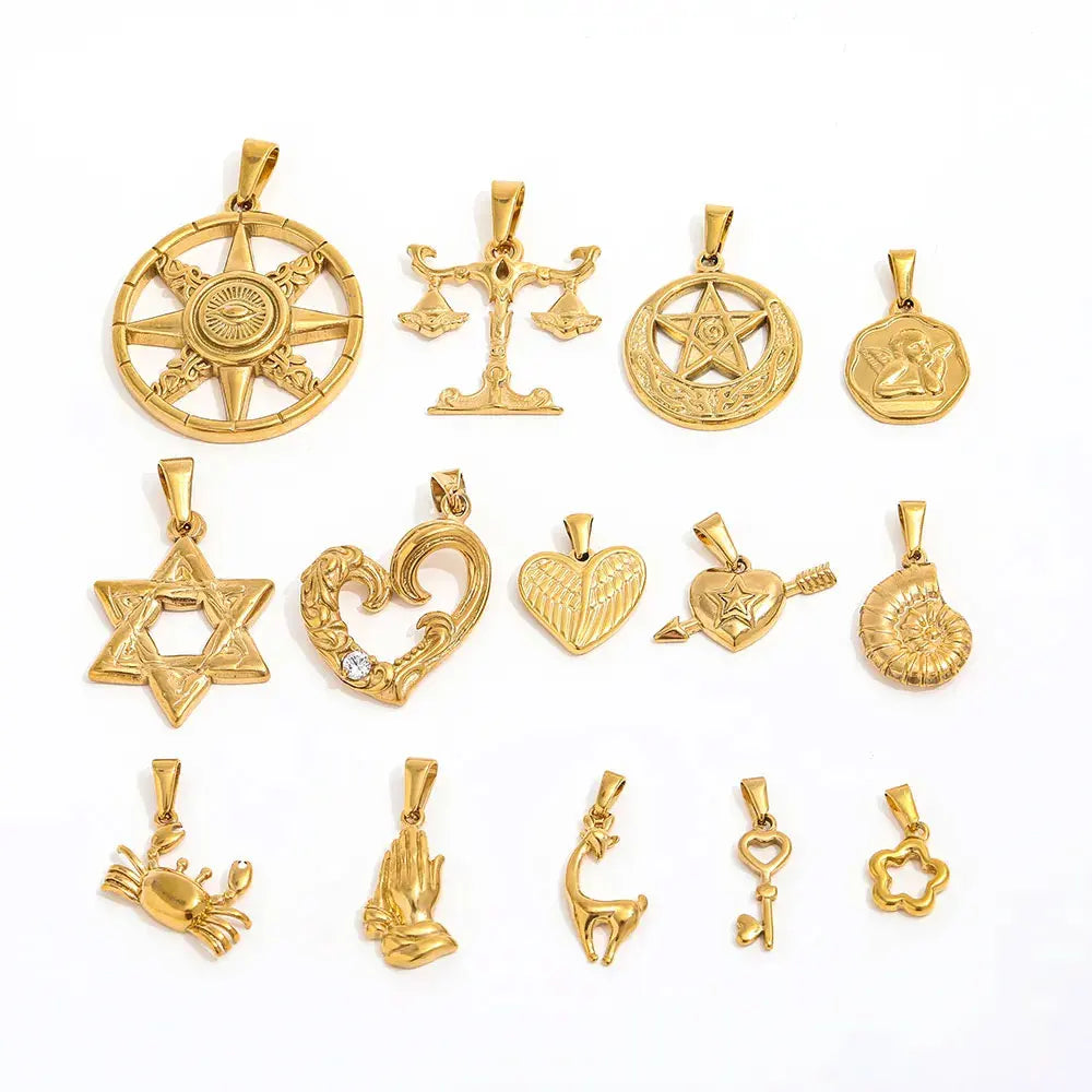 Trendy 18k PVD Gold Plated Stainless Steel Charm Pendant Conch Octet Star Angel Libra Design for Fashion Jewelry Necklaces