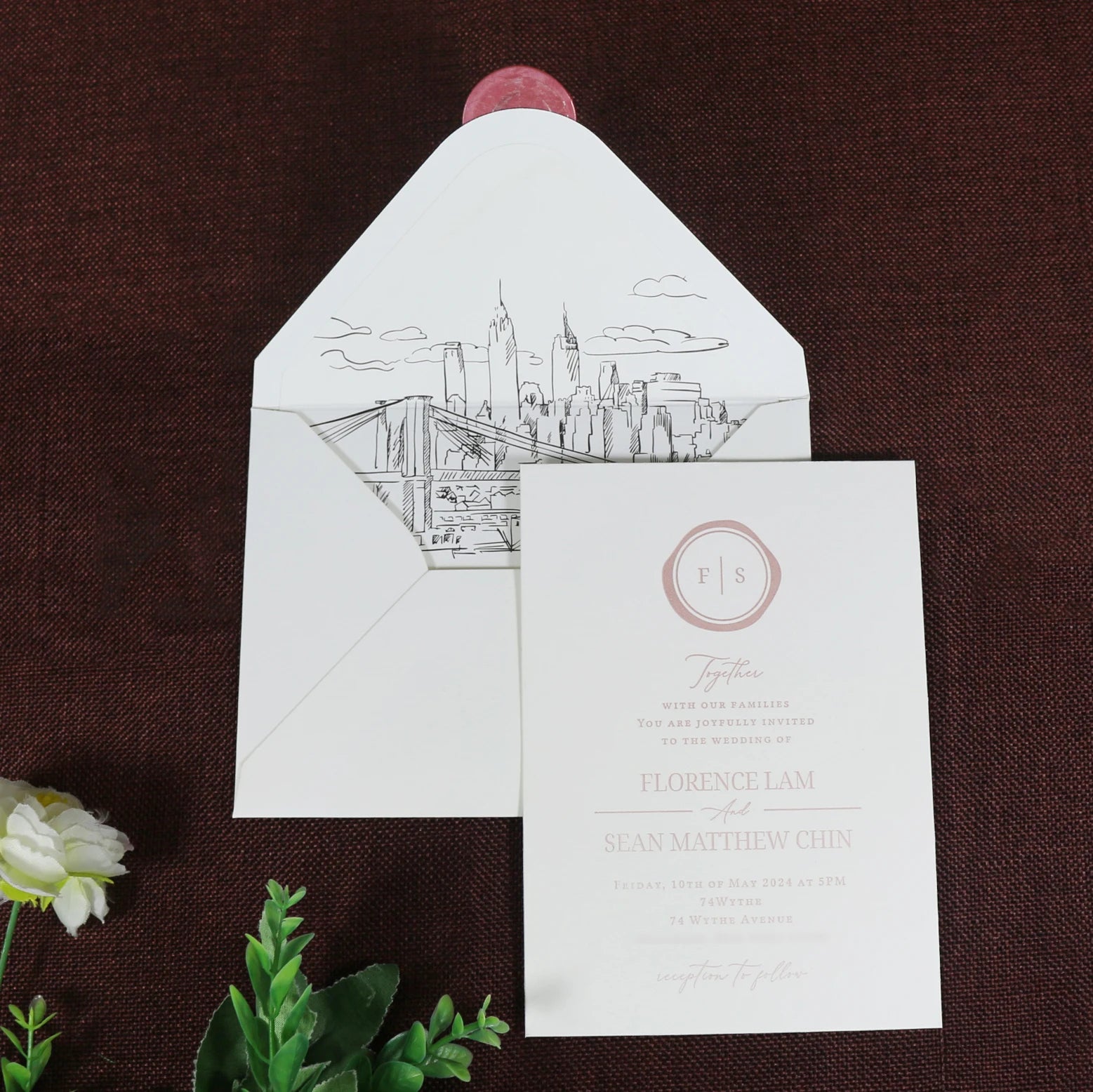 600 Gsm White Cotton Paper Wedding Invitation Letterpress Ink Print Card Lined Envelope