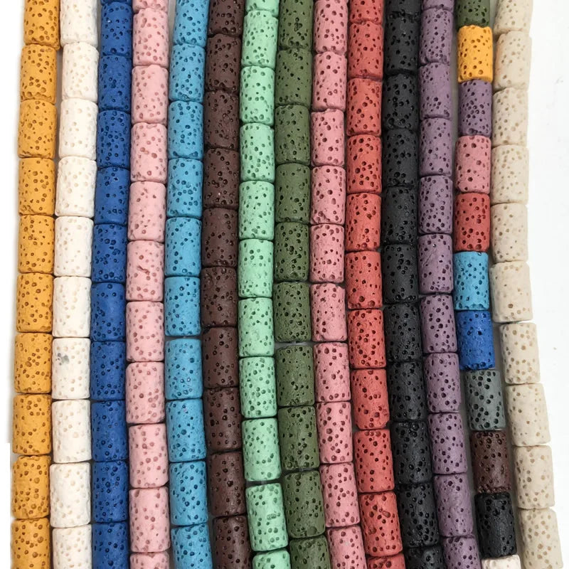 Oem 10x6mm 10x6mm Stone Volcanic Lava Multicolor Square Cylinder Loose Beads And 15in Natural Agate Healing Stone Je Necklace