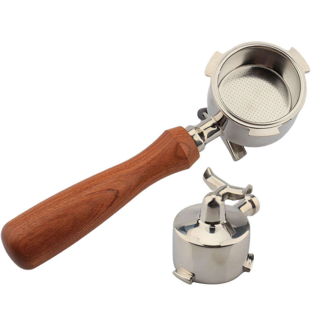 304 Stainless Steel 51mm Double Spouts Coffee Portafilter Head Rosewood Handle 51mm Spouted Espresso Portafilters