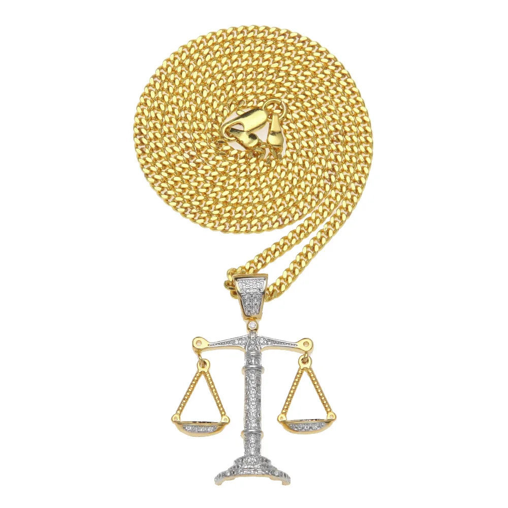 New Top-quality Fashion 10K Gold Plated Diamond Scale of Justice Charm Men Pendant Necklace