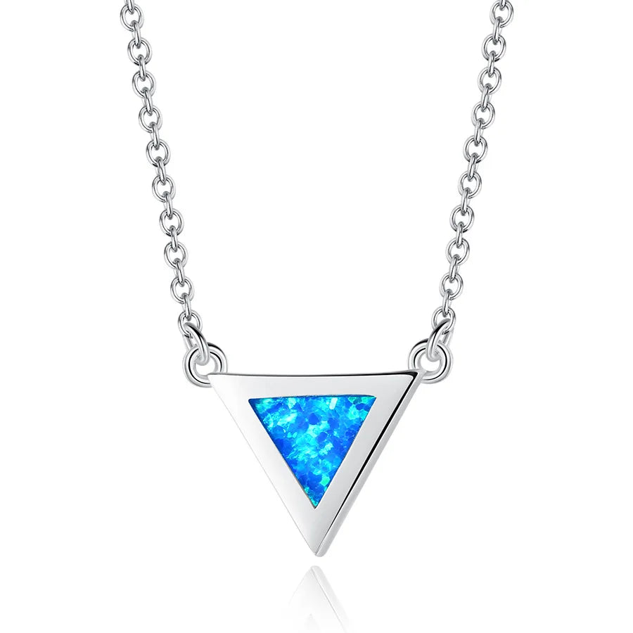 Hot Fashion Jewelry Silver 925 Minimalist Opal Water-wave Chain Rhodium Plated Triangle Pendant Necklace