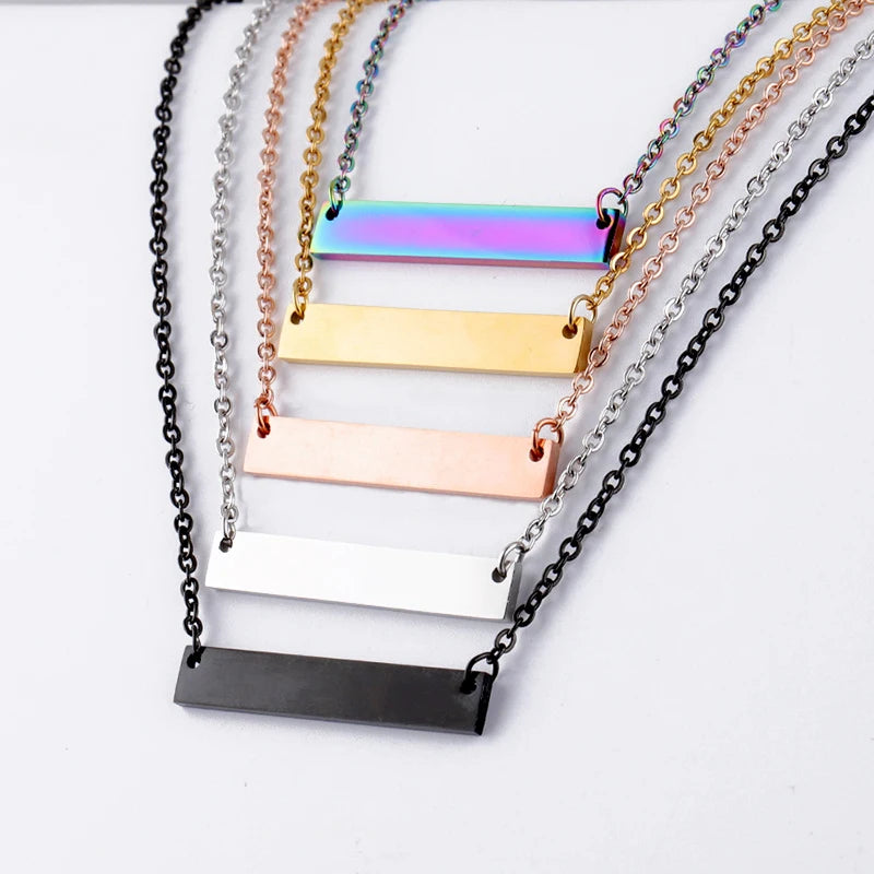 Multi-color Blank Bar Necklace for Custom Jewelry Making Waterproof Stainless Steel Custom Laser Engraving Blanks for Women Men