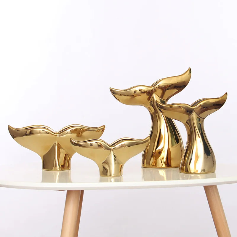 Creative Modern Luxury Gold Ceramic Fish Statue Home Decor for Desktop-Wedding Anniversary & Graduation Gift