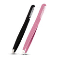 Factory Price 1pc Black Color Eyelash Tweezers with Eyebrow Comb Face Care Tools