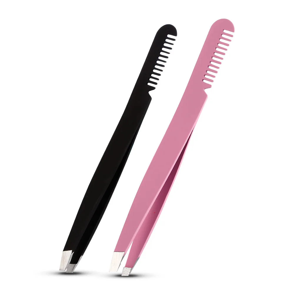 Factory Price 1pc Black Color Eyelash Tweezers with Eyebrow Comb Face Care Tools