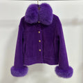 Trendy Women Real Wool Sheep Shearling Fur Coat Short Genuine Fox Fur Collar Winter Pile Fleece Jacket