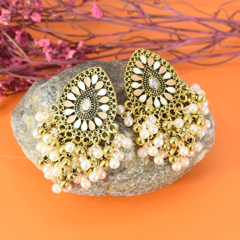 Retro Women's Gold Color Tassel Water Drop Earrings Turkey Bijoux Bohemia Corful Zircon Earrings Ethnic Tribe Indian Jewelry