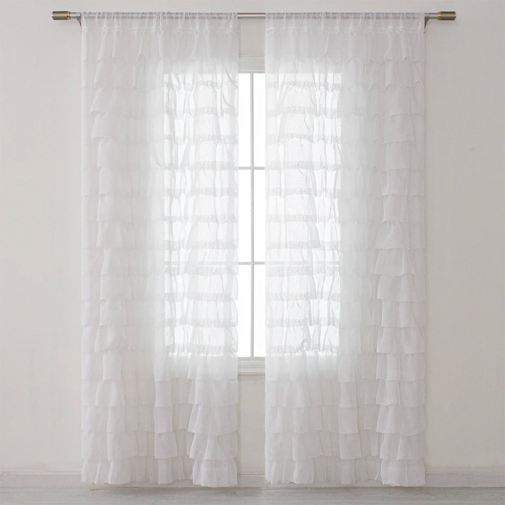 Custom White Sheer Ruffle Tulle Curtains for Girls Bedroom Living Room Home Window Decor Voilage Drapes Rideau