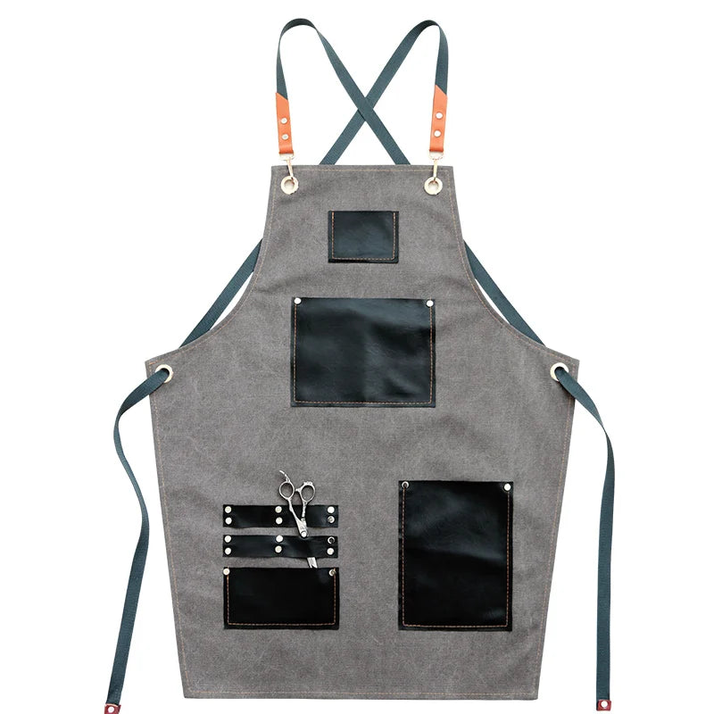 Multi-functional Pocket Apron Restaurant Salon Cafe Server Apron Custom Screen Printed logo