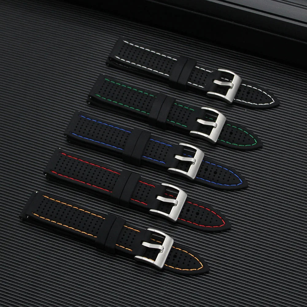 Competitive Retro Tropical Bracelet Waterproof Rubber Strap Quick Release Color Thread Silicone Watch Band 18mm 20mm 22mm 24mm