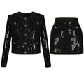 Quality Stock 2025 Vintage Women's Small Fragrance Style Top Jacket Half Body Skirt Set Sequin Knitted Spring Autumn New Heavy