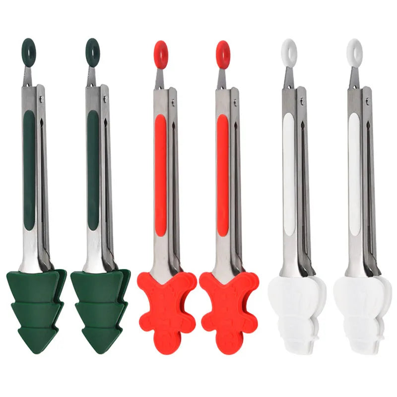 Home Kitchen Use Barbecue and Candy Serving Christmas Themed Grill Tool Set with Meat Fork Spatula Tongs
