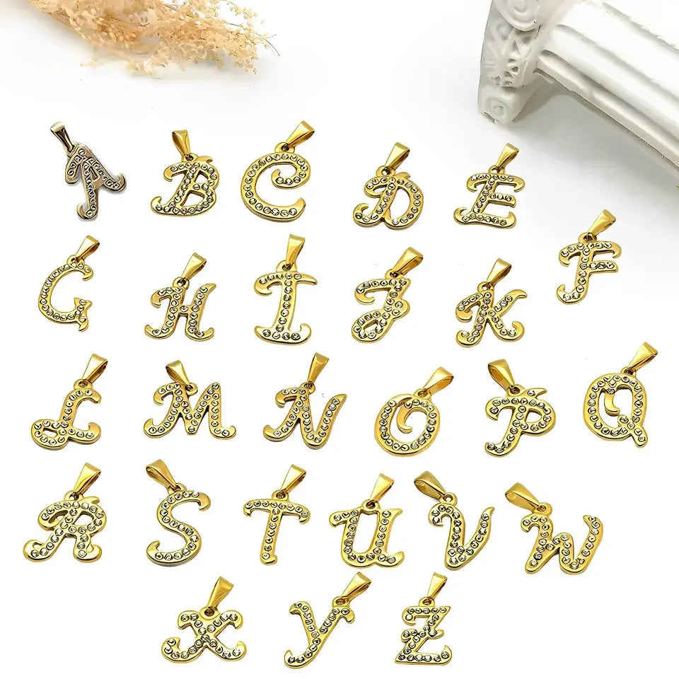 Wholesale Letter Pendant 18k Gold Plated Women Accessories Jewelry Custom Stainless Steel Fashion Zircon Alphabet Pendant