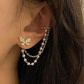 Zooying Alloy Zircon butterfly Pearl Chain Fringe Ear Bone Clip Earrings