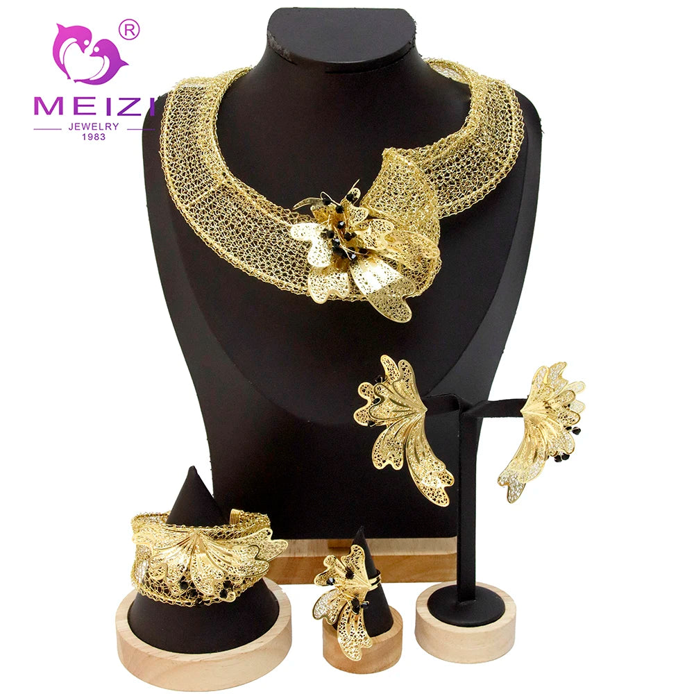 MEIZI JEWELRY Women Fashion Jewelry Sets Luxury Saudi 18K Gold Plated Dubai Wedding Gift African Bridal Jewelry Set