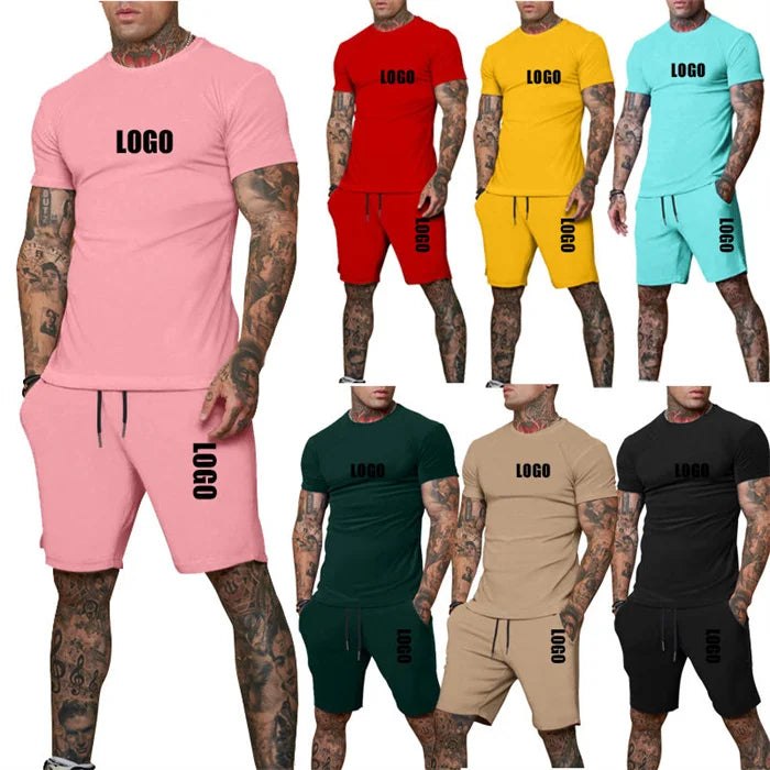 Wholesale Short Sleeve Crew Neck Soft Fitted Tees Sportswear Gym Tracksuit and Short 2 Piece Shorts Men T Shirt Set