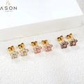 Ason New Design  Stud Earrings Autumn Winter 18k Gold Plated Hypoallergenic Stainless Steel Colorful Zircon Flower Earrings