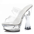 14cm Crystal Transparent Thick Heel Platform High-heeled slippers Plus Size Punk Open Toe Pvc clear Stripper Heels Women 2021