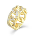 18K Gold Plated Chain Link Diamond Ring Women Luxury Twisted Chain Full Pave Zirconia 925 Sterling Silver Designer Fashion Rings