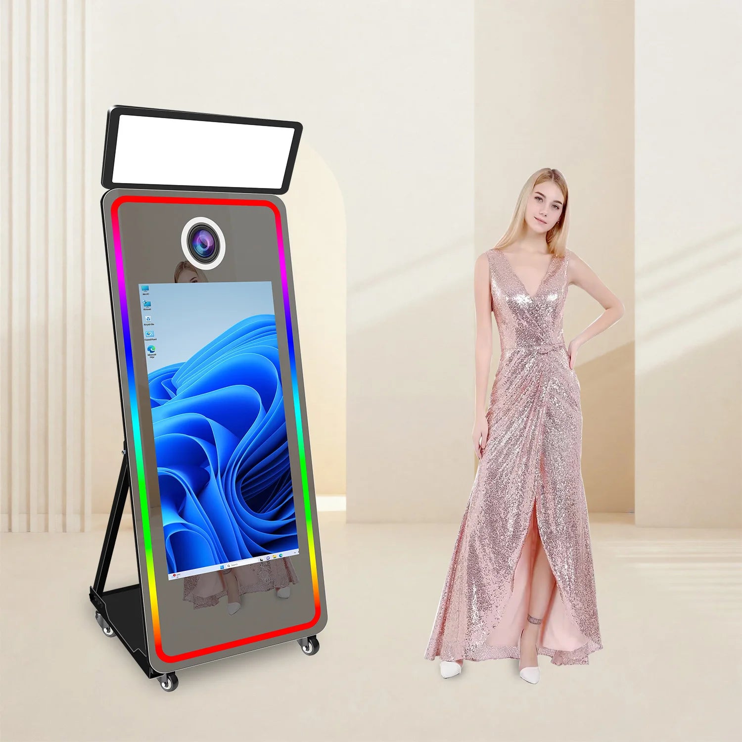 Excellent Digital Mirror Photo Booth With 32 43 Inch Touch Screen Built in Mini PC Magic Mirror Photobooth Machine for Party
