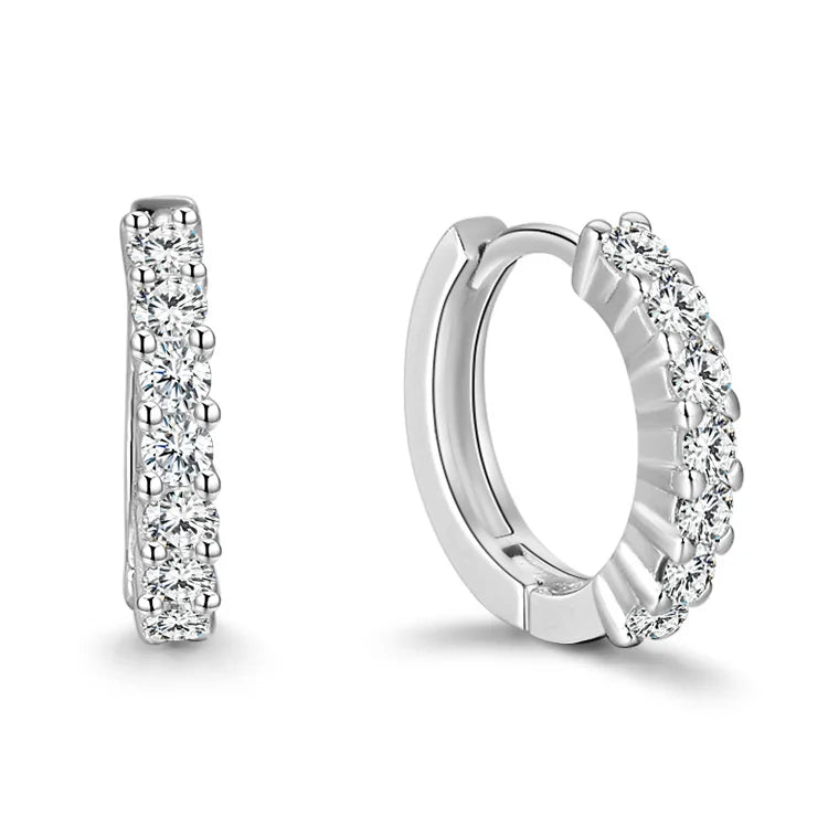 Secure Hinged 925 Silver Hoops | 14mm & 16mm Rhodium Plated with Front Zirconia | Hypoallergenic Circle Earrings