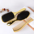 New Design 3pcs Luxury Rose Gold Electroplating Detangling Hair Extension Brush and Comb Set With Boar Bristle LOGO Custom