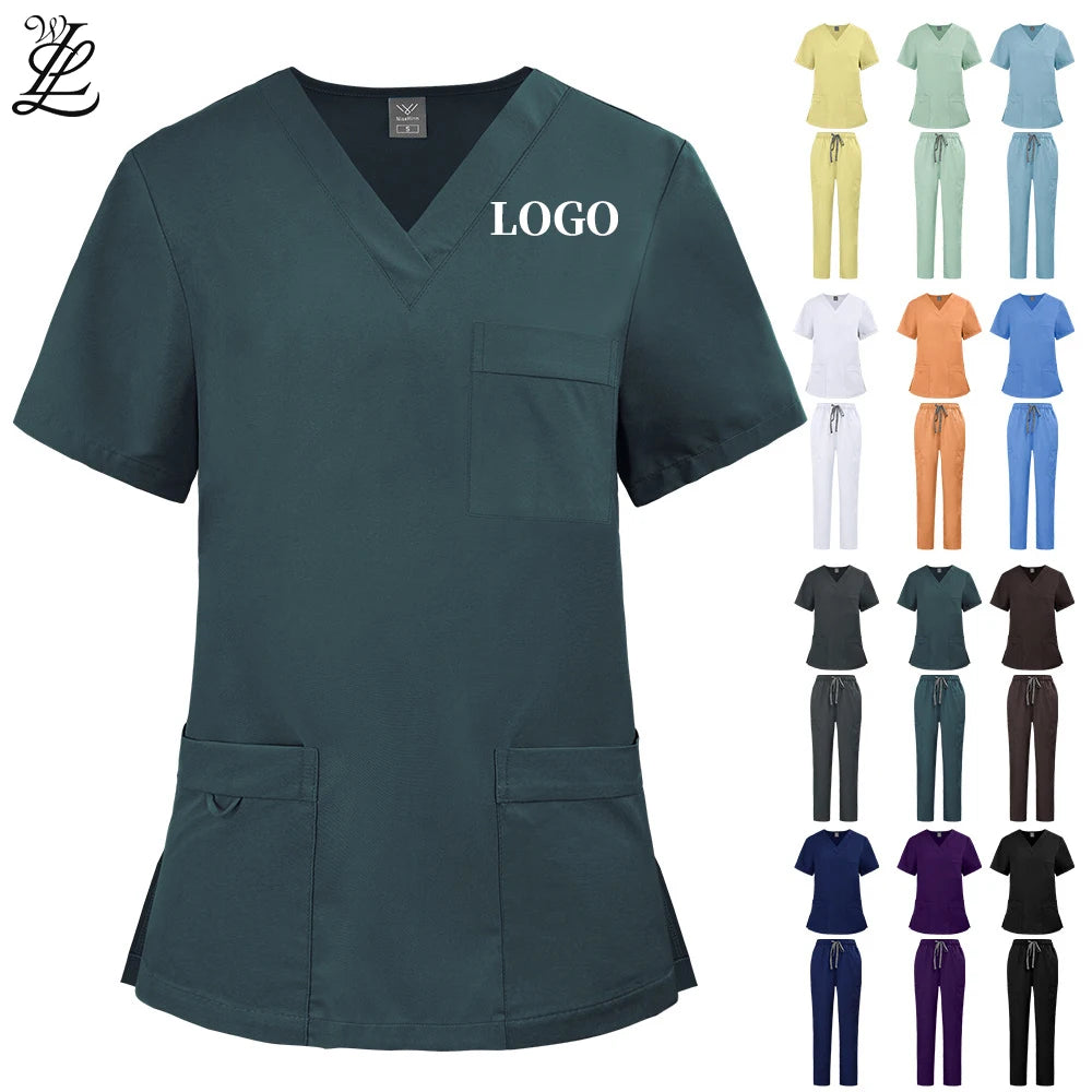 Popular Wholesale Women Hospital Breathable Uniforms Sets Custom Logo 2 Piece Medical Doctor  Nurse Soft Scrub Jogger Sets