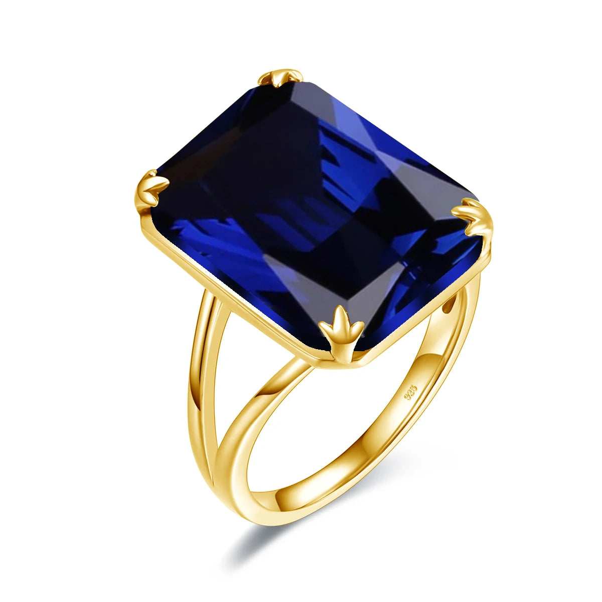 SZJINAO 24K Gold Plated Rings Women Big Dark Square Sapphire 925 Sterling Silver Rings for Women Gold Plated