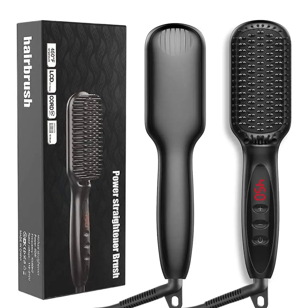 Hot Selling Portable 2 in 1 Electric Stainless Steel Straightening Comb Rotating Hair Straightener Brush with Plastic Handle