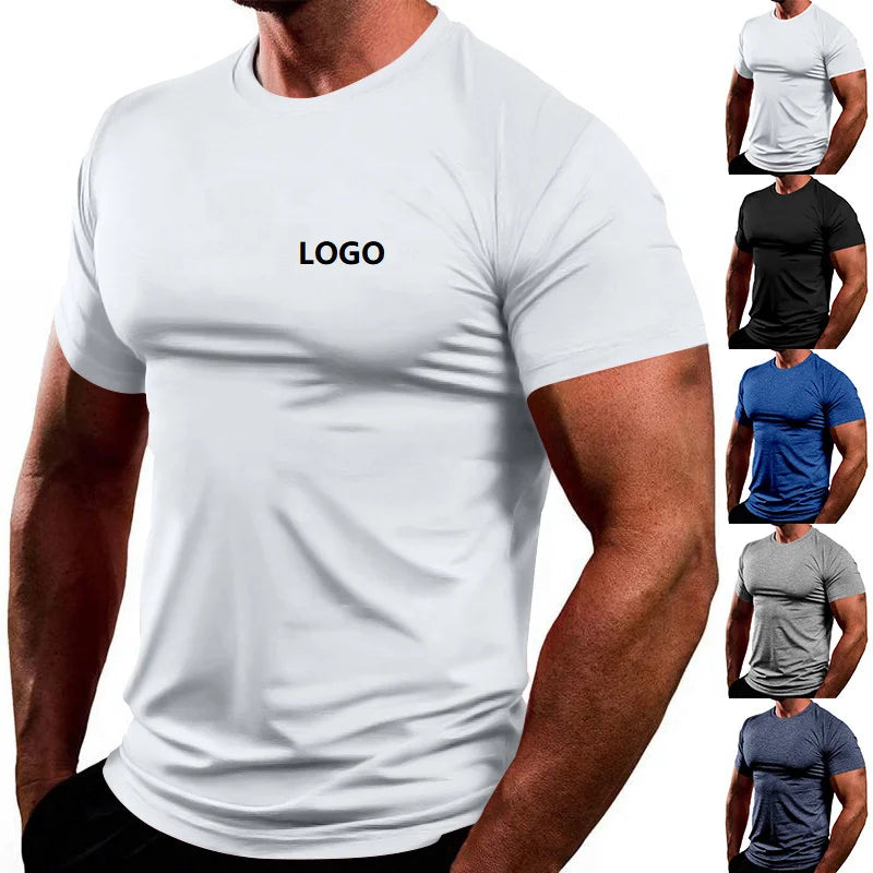 GYM Shirts US Size 95% Polyester 5% Spandex Custom Logo Short Sleeve Slim Fit Workout Clothing Men Fitness Muscle GYM Shirt
