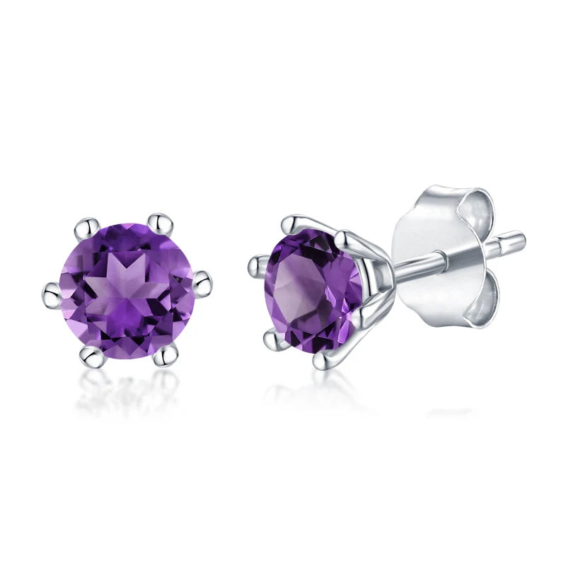 S03A Abiding Jewelry New Product Rhodium Plated 925 Sterling Silver Stud Natural Amethyst Gemstone Earrings