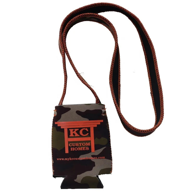 YOUQU Customized Insulated Neoprene Waterproof Foldable Stubby Cooler Holder with Lanyard Neck Strap and Cartoon Pattern