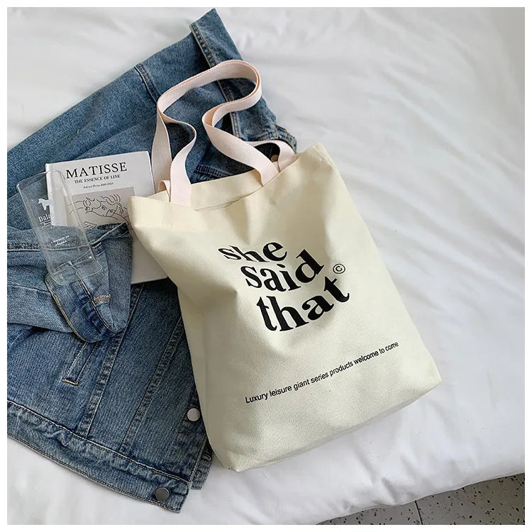 Factory Price Custom Logo Letter Pattern Canvas Cotton Reusable Grocery Tote Shopping Bags