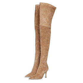 Black Stretch Suede Thigh High Boots Womens Over the Knee Boots Camel High Heel Pointed Toe Ladies Winter Shoes