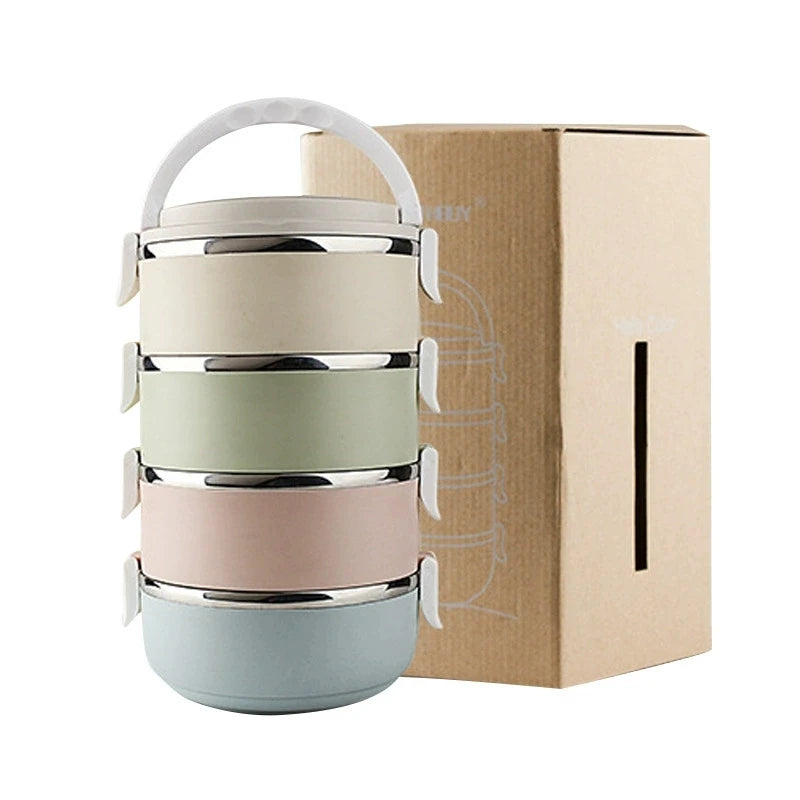 2.1L 4 Grid Thermal Insulated Cute Plastic Dual Tier Eco-Friendly BPA Free Adult & Kid Lunch Box with Detachable Lid