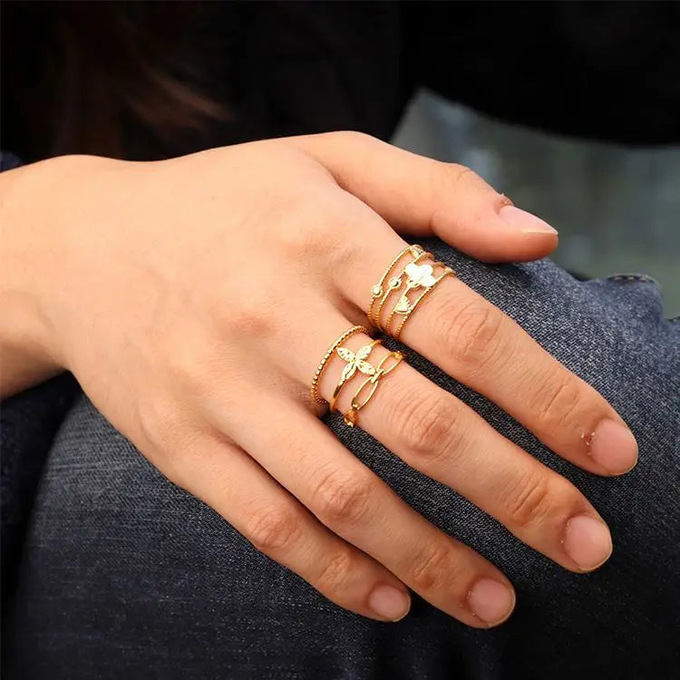 Chris April 316L Stainless Steel PVD Gold Plating Four Layers Adjustable Hollow Out Ring