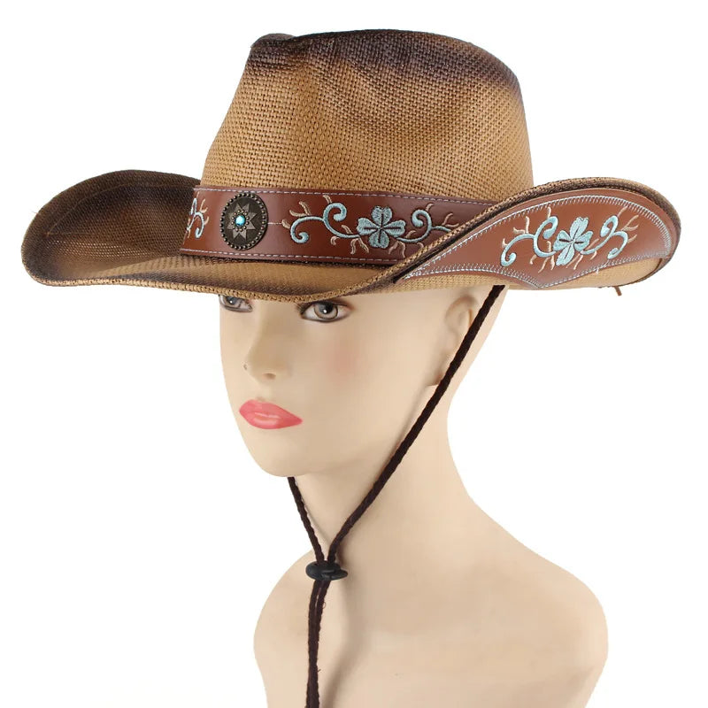 Cowgirl Hats Classic Quality Straw Western Embroidered Brim Hats for Women Music Festival Party Beach Cowboy Hat Embroidery