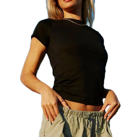 Spring-Summer Women's Slim-Fit Short-Sleeved T-Shirt O-Neck Base Coat Casual Style With Sustainable Materials