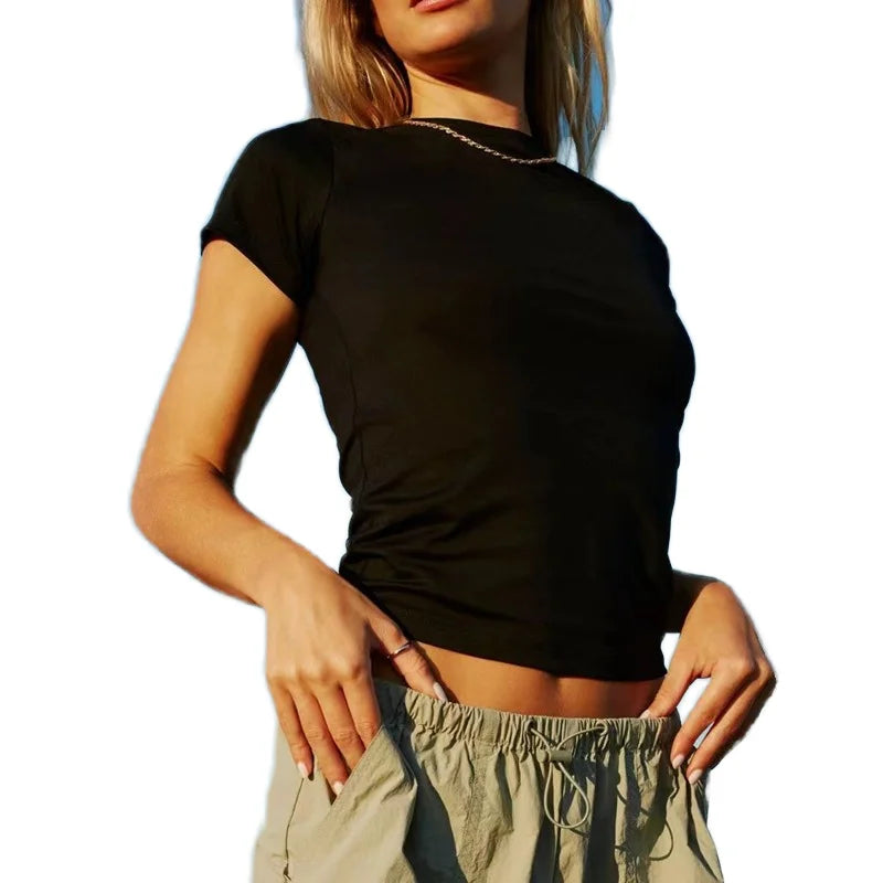 Spring-Summer Women's Slim-Fit Short-Sleeved T-Shirt O-Neck Base Coat Casual Style With Sustainable Materials
