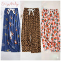 Women Comfortable Stretchy Home Pants Floral Printed Lounge Pajama Pants Knitting High Waist Loose Summer Women Pajama Pants