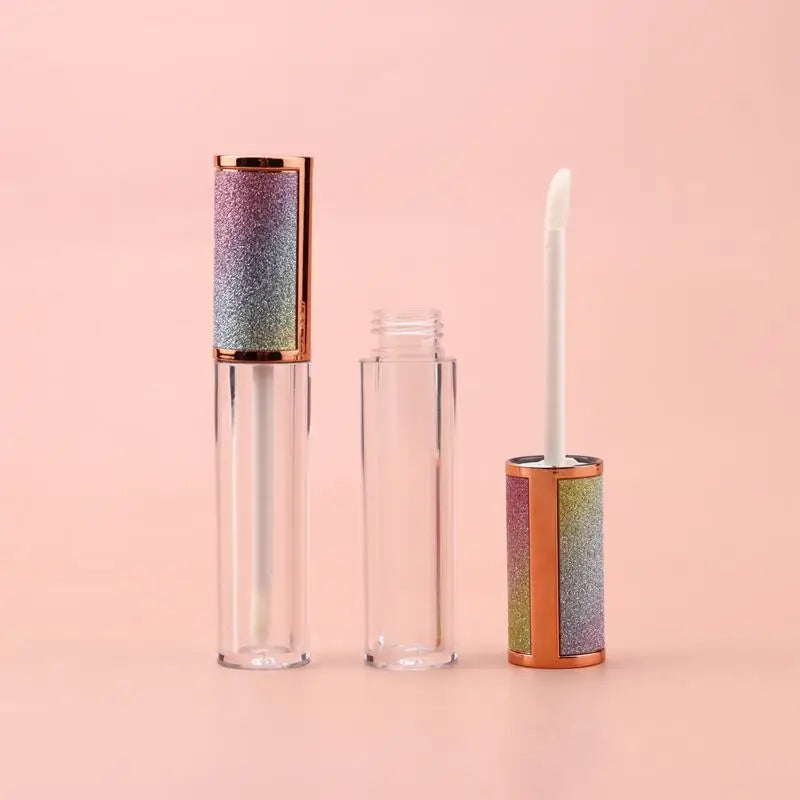 Good Quality Round Luxury Rose Gold Plastic Empty Lip Gloss Tubes Diamond Leather Stickers 6ml Custom Logo Lipstick Containers
