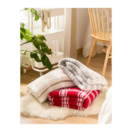 Christmas Super Soft Warm and Comfortable Polyester Checker Knitted Throw Blanket for Sofa Decorative for Festivals OEKO-TEX