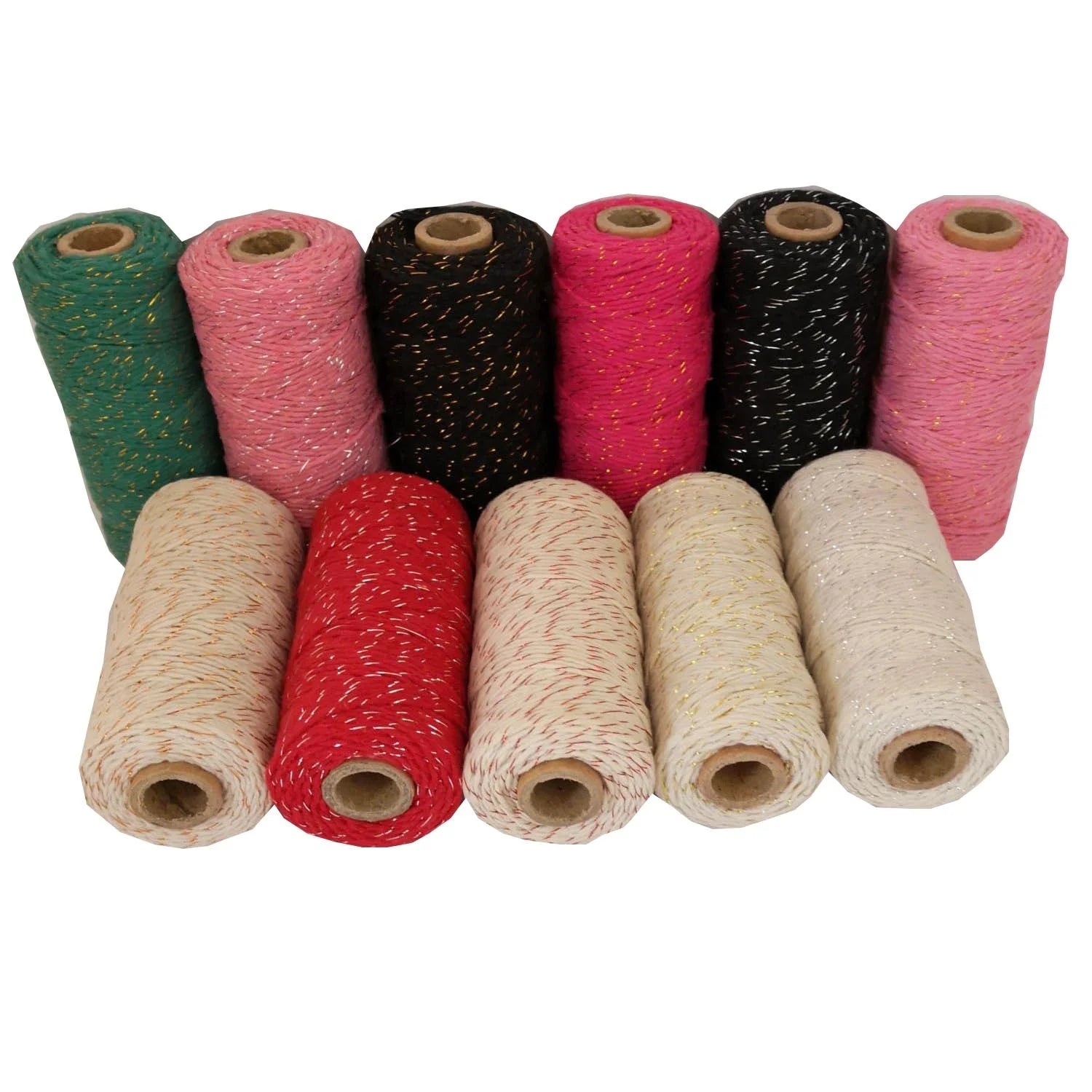 1.5mm Cotton Tinsel String with Gold Silver Metallic Sparkle Thread Non-Stretch Hanging Cord for Christmas Tree Packaging Ropes