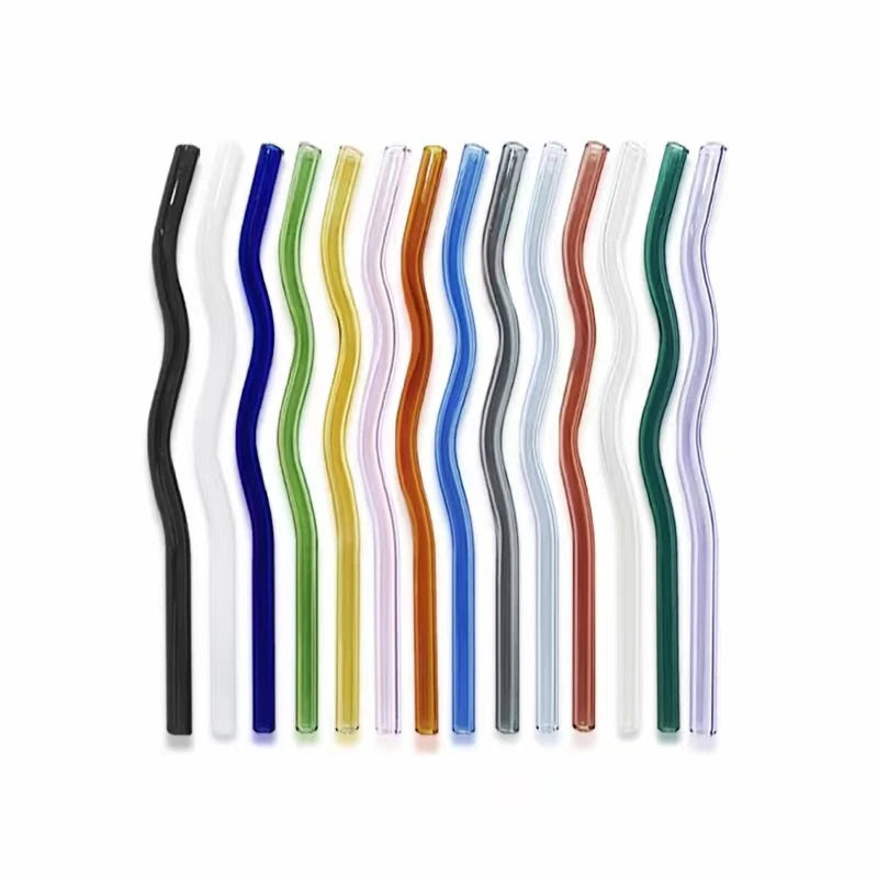 Reusable High Borosilicate Glass Wave Straw Customizable Colors Logo Eco-friendly Lamp Worked Wonder Brand Drinkware Accessories