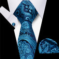 8cm Blue Plaid Paisley Dot  Men Tie Business Formal Wedding Party Necktie Hanky Cufflinks Set Polyester Mens Ties Gift