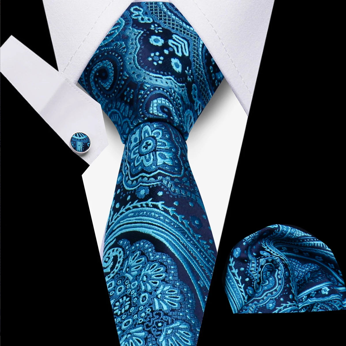 8cm Blue Plaid Paisley Dot  Men Tie Business Formal Wedding Party Necktie Hanky Cufflinks Set Polyester Mens Ties Gift